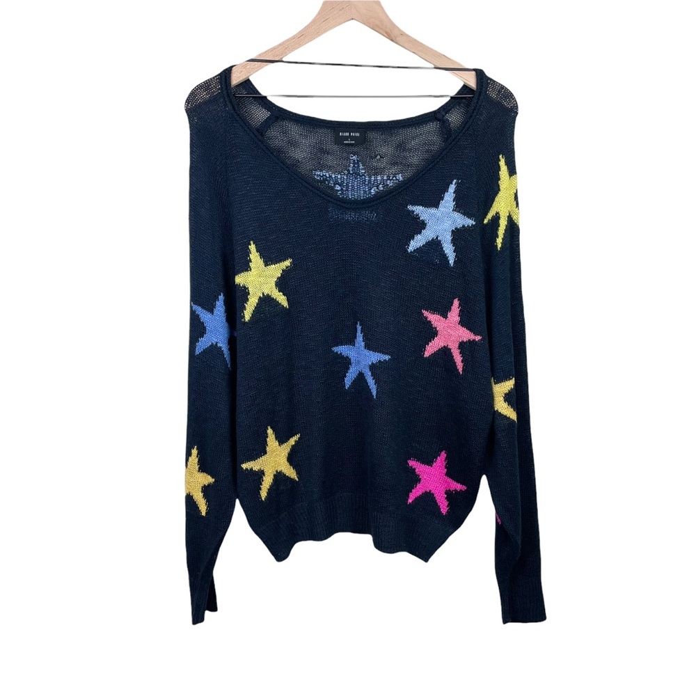 Blank Paige Star Slouchy Black Boho Knit Sweater Large Multicolor Oversize Sheer